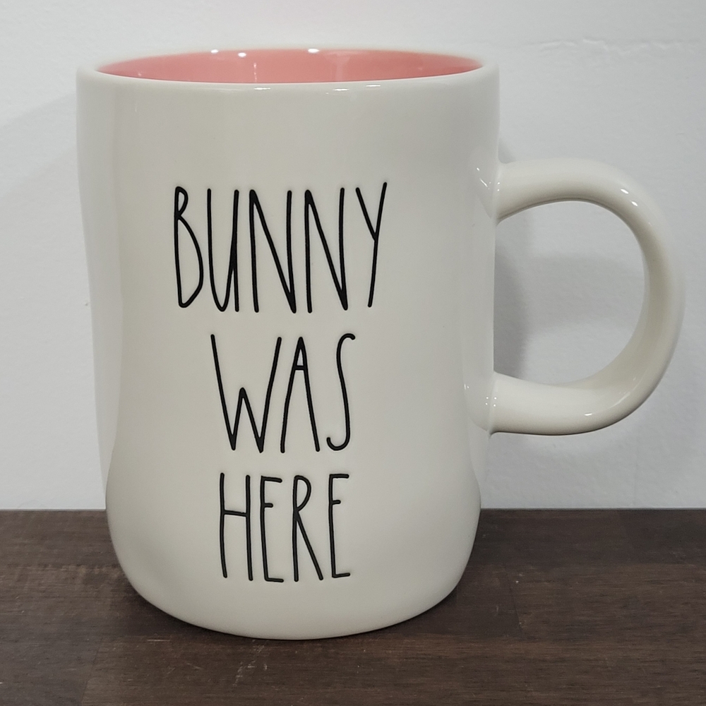 Rae Dunn Bunny Was Here White and Pink Mug